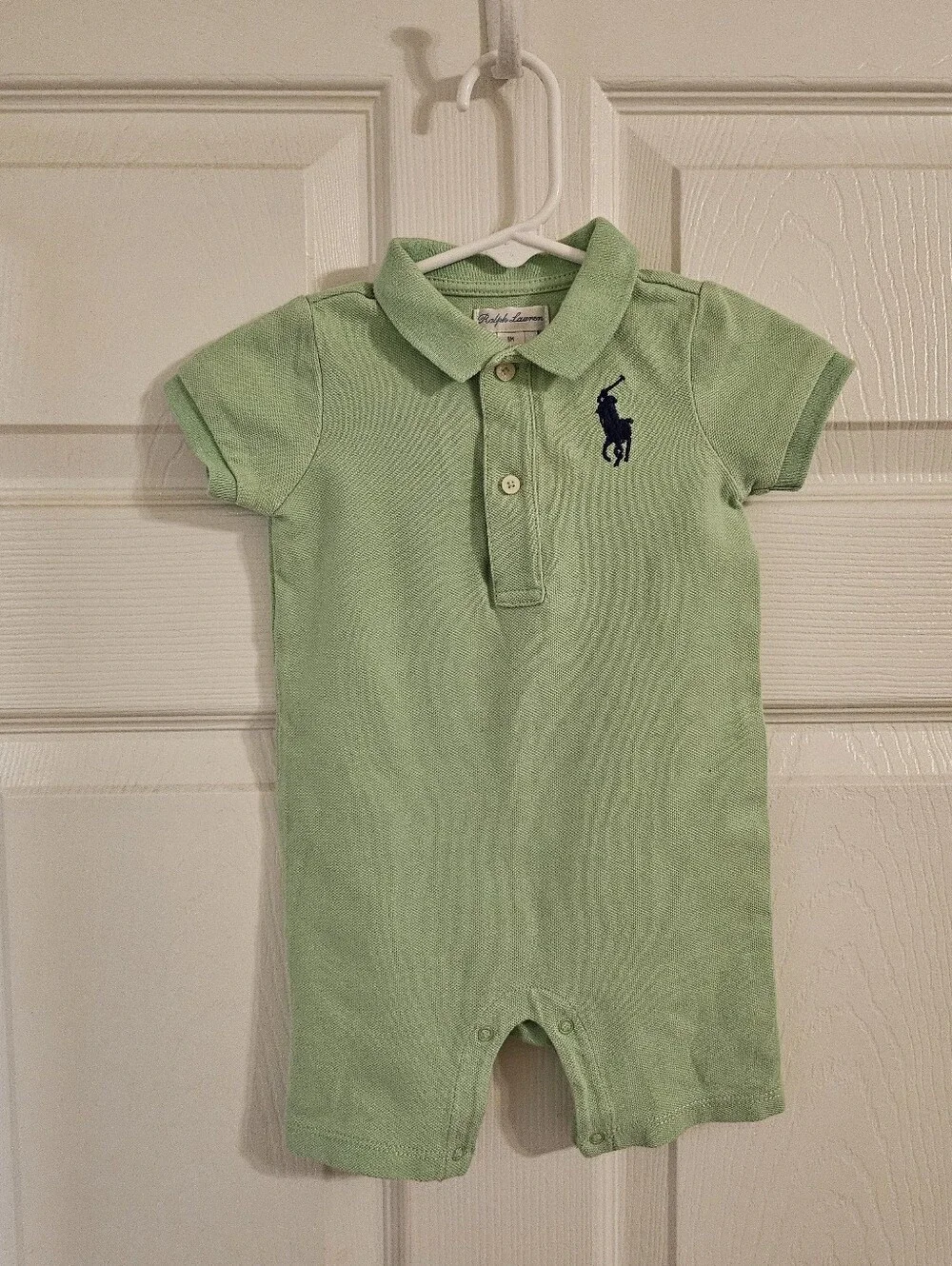 Ralph Lauren Light Green Polo One-Piece Bodysuit with Navy Pony